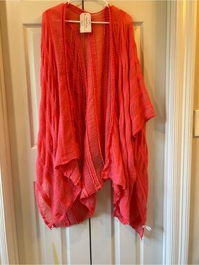 Vibrant Coral Open-Front Waterfall Kimono one size fits all